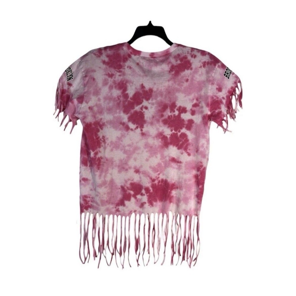 On Fire Women’s 2X Pink Tie Dye Brooklyn NY Fringe T-Shirt Boho Festival Cotton - Picture 4 of 7